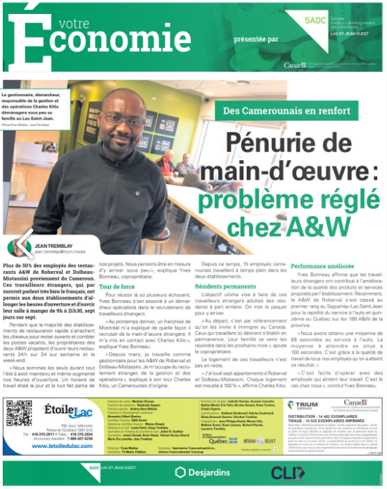 Pénurie de main-d’œuvre : problème réglé chez A&W. KG2 RESSOURCES en Action